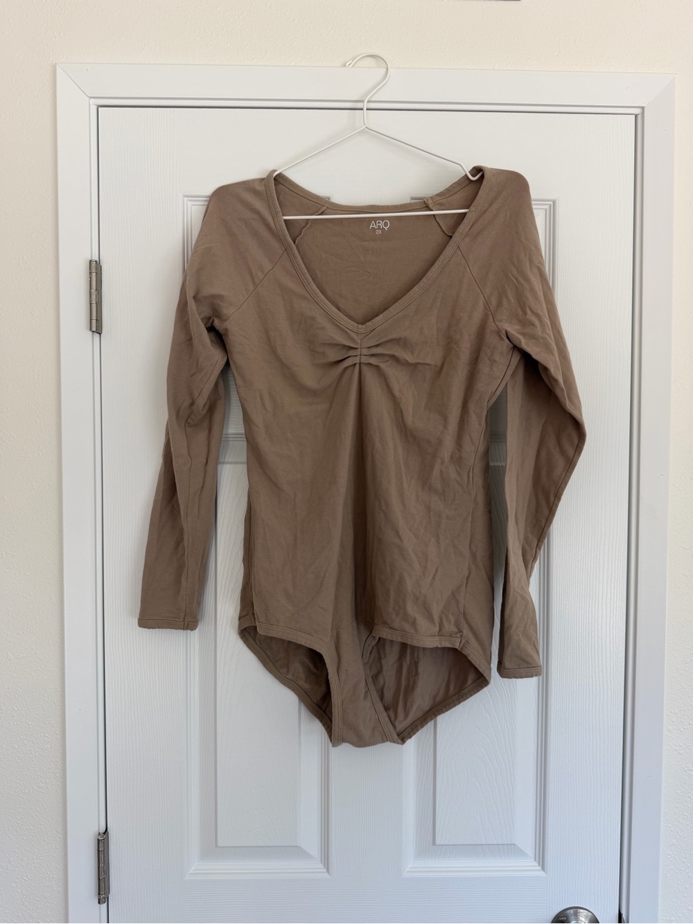 ARQ Paloma Long Sleeve V-Neck Bodysuit in Taupe